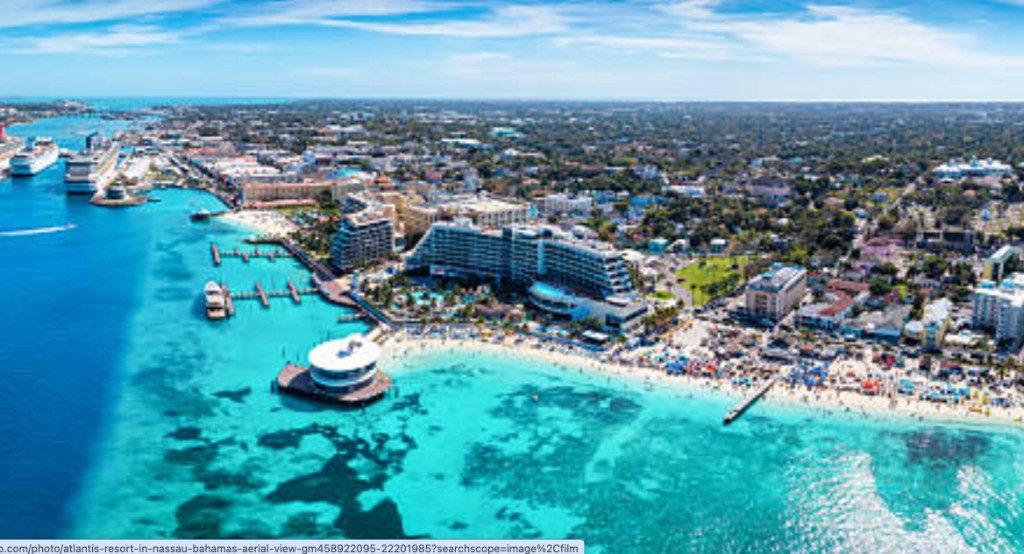 Colorful buildings along Nassau harbor