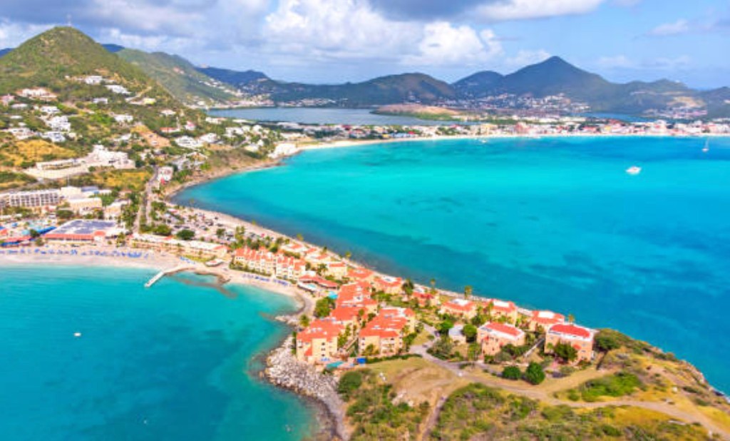 Aircraft landing over Maho Beach in St. Maarten